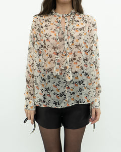 JOIE x Cream Floral Frilly Silk Blouse (XS-M)