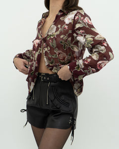 ALICE + OLIVIA x Burgundy Floral Silk Blouse (XS, S)