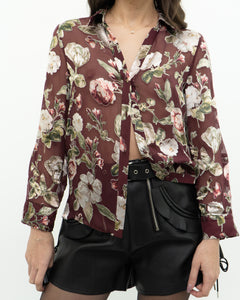 ALICE + OLIVIA x Burgundy Floral Silk Blouse (XS, S)