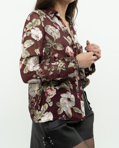 ALICE + OLIVIA x Burgundy Floral Silk Blouse (XS, S)