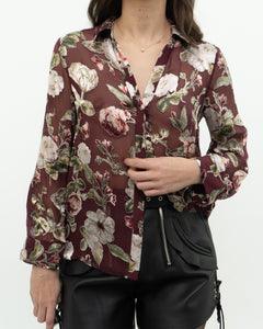 ALICE + OLIVIA x Burgundy Floral Silk Blouse (XS, S)