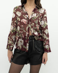 ALICE + OLIVIA x Burgundy Floral Silk Blouse (XS, S)