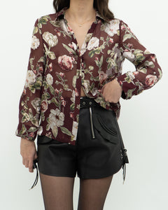 ALICE + OLIVIA x Burgundy Floral Silk Blouse (XS, S)