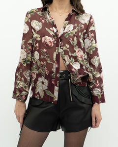 ALICE + OLIVIA x Burgundy Floral Silk Blouse (XS, S)