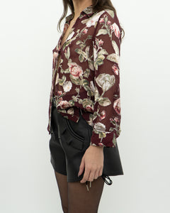 ALICE + OLIVIA x Burgundy Floral Silk Blouse (XS, S)