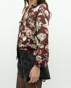 ALICE + OLIVIA x Burgundy Floral Silk Blouse (XS, S)