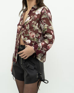 ALICE + OLIVIA x Burgundy Floral Silk Blouse (XS, S)