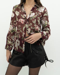 ALICE + OLIVIA x Burgundy Floral Silk Blouse (XS, S)