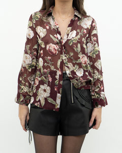 ALICE + OLIVIA x Burgundy Floral Silk Blouse (XS, S)