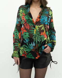 ALICE + OLIVIA x Tropical Floral Silk-Blend Blouse (XS-M)