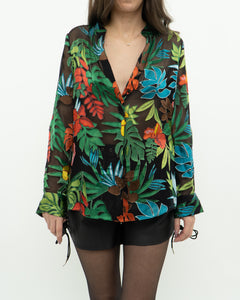 ALICE + OLIVIA x Tropical Floral Silk-Blend Blouse (XS-M)