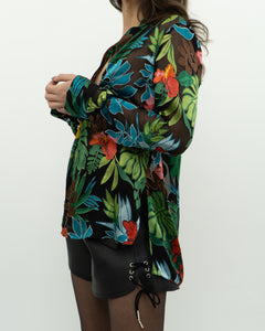 ALICE + OLIVIA x Tropical Floral Silk-Blend Blouse (XS-M)