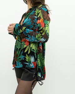 ALICE + OLIVIA x Tropical Floral Silk-Blend Blouse (XS-M)