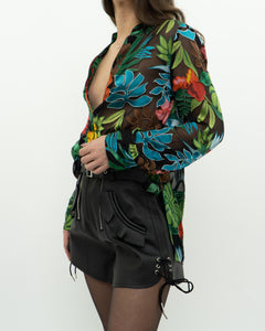 ALICE + OLIVIA x Tropical Floral Silk-Blend Blouse (XS-M)