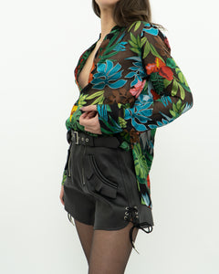 ALICE + OLIVIA x Tropical Floral Silk-Blend Blouse (XS-M)