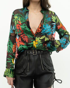 ALICE + OLIVIA x Tropical Floral Silk-Blend Blouse (XS-M)