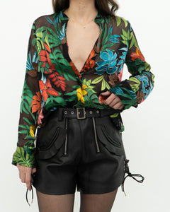 ALICE + OLIVIA x Tropical Floral Silk-Blend Blouse (XS-M)