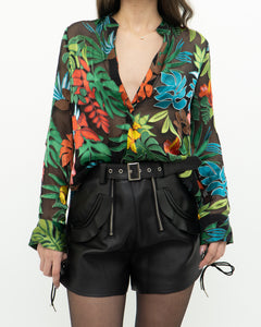 ALICE + OLIVIA x Tropical Floral Silk-Blend Blouse (XS-M)