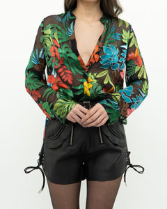 ALICE + OLIVIA x Tropical Floral Silk-Blend Blouse (XS-M)