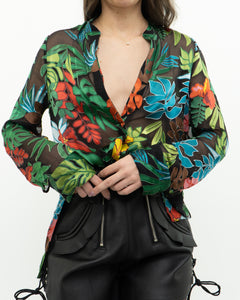 ALICE + OLIVIA x Tropical Floral Silk-Blend Blouse (XS-M)