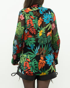 ALICE + OLIVIA x Tropical Floral Silk-Blend Blouse (XS-M)