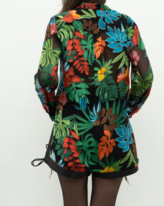 ALICE + OLIVIA x Tropical Floral Silk-Blend Blouse (XS-M)