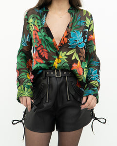 ALICE + OLIVIA x Tropical Floral Silk-Blend Blouse (XS-M)