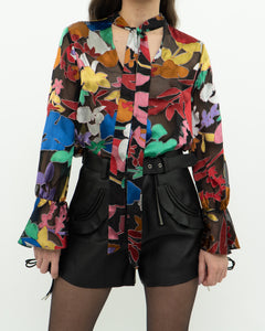 ALICE + OLIVIA Black & Colourful Floral Blouse (XS, S)