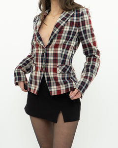 OUI x Red Plaid Wool Blazer (XS, S)