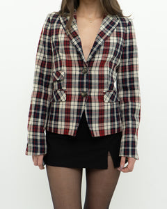 OUI x Red Plaid Wool Blazer (XS, S)