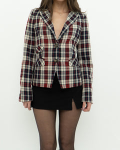 OUI x Red Plaid Wool Blazer (XS, S)