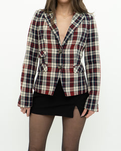 OUI x Red Plaid Wool Blazer (XS, S)