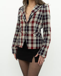 OUI x Red Plaid Wool Blazer (XS, S)