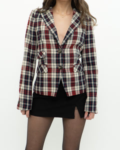 OUI x Red Plaid Wool Blazer (XS, S)