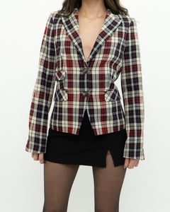 OUI x Red Plaid Wool Blazer (XS, S)