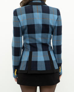 SMYTHE x Blue Plaid Wool Blazer (XS, S)