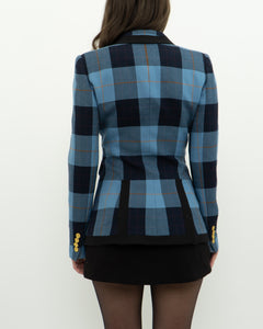 SMYTHE x Blue Plaid Wool Blazer (XS, S)