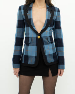 SMYTHE x Blue Plaid Wool Blazer (XS, S)