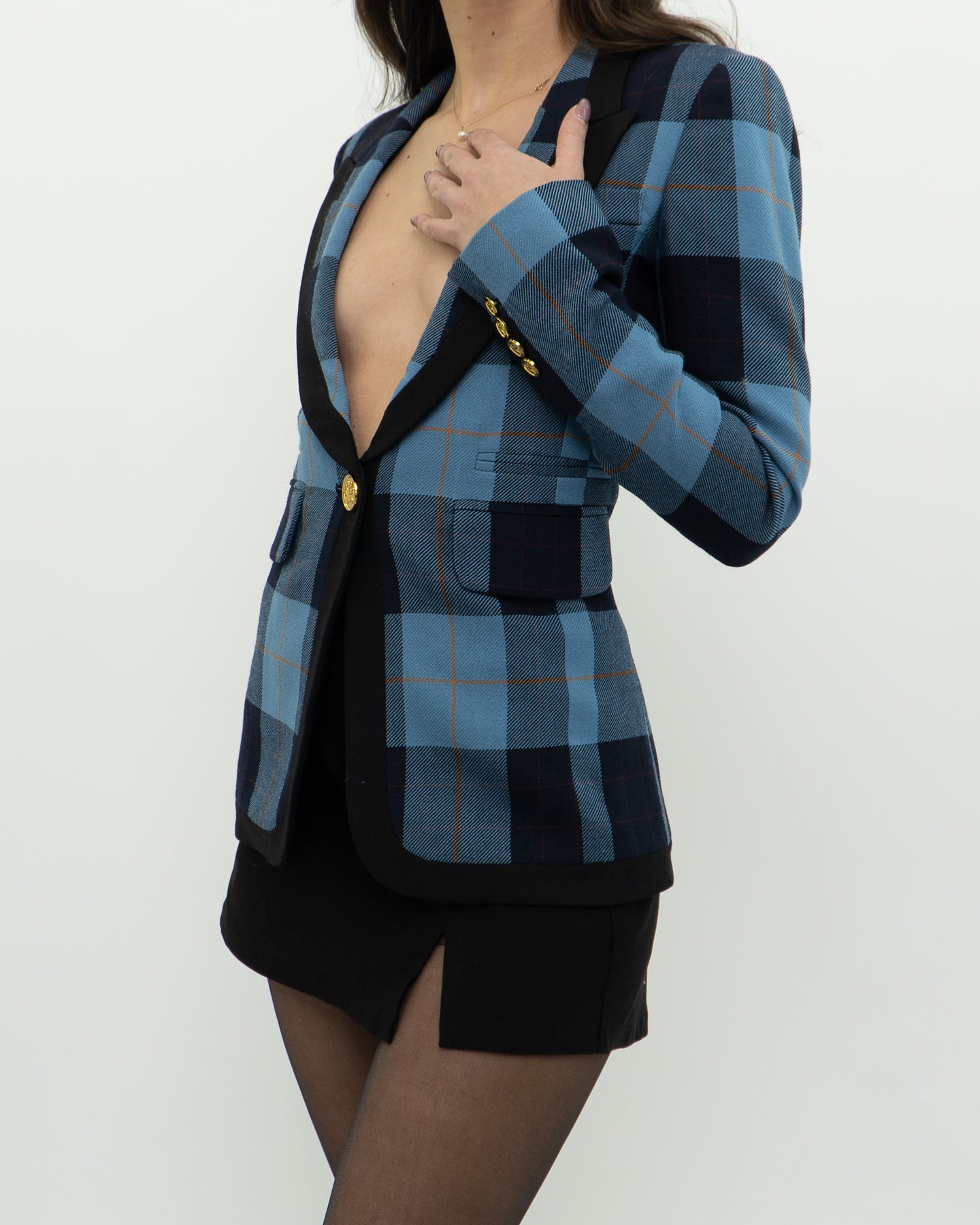 SMYTHE x Blue Plaid Wool Blazer (XS, S)