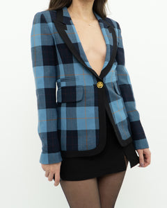 SMYTHE x Blue Plaid Wool Blazer (XS, S)