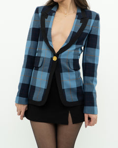 SMYTHE x Blue Plaid Wool Blazer (XS, S)