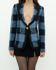 SMYTHE x Blue Plaid Wool Blazer (XS, S)