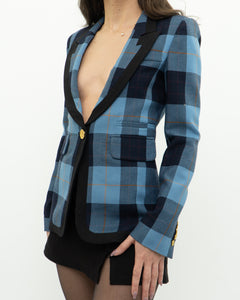 SMYTHE x Blue Plaid Wool Blazer (XS, S)