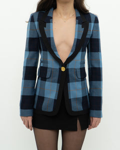 SMYTHE x Blue Plaid Wool Blazer (XS, S)