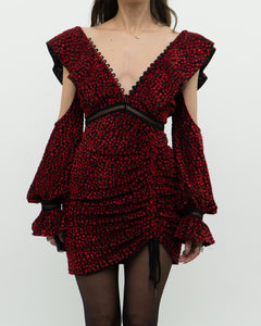 SELF PORTRAIT x Deadstock Black, Red Floral Velvet Dress (XS, S)