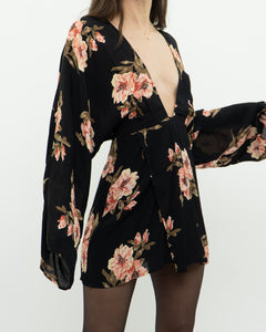 REFORMATION x black floral mini dress (XS, S)