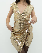 Load image into Gallery viewer, MICHAEL KORS x Gold Sequin Wrap Dress (S)