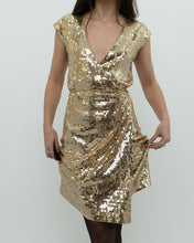 Load image into Gallery viewer, MICHAEL KORS x Gold Sequin Wrap Dress (S)