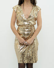 Load image into Gallery viewer, MICHAEL KORS x Gold Sequin Wrap Dress (S)