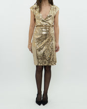 Load image into Gallery viewer, MICHAEL KORS x Gold Sequin Wrap Dress (S)